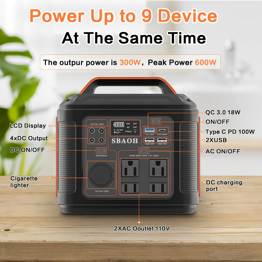 300W Portable Power Station 296Wh 80000mAh Solar Powered Generator