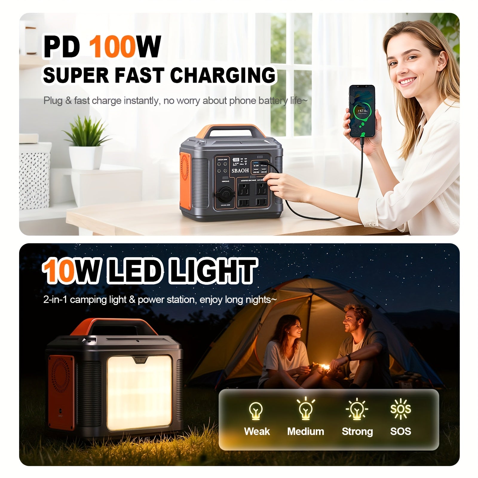 300W Portable Power Station 296Wh 80000mAh Solar Powered Generator